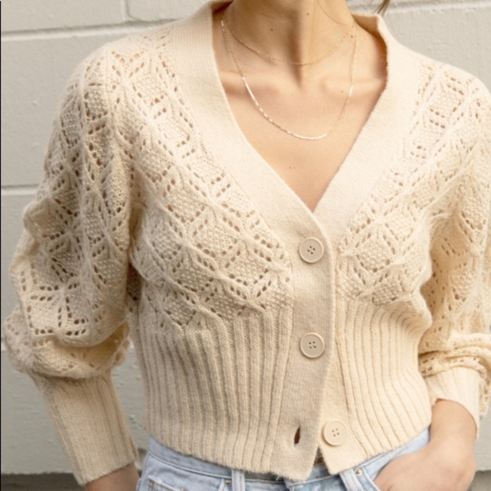 OAK + FORT Oatmeal POINTELLE CARDIGAN